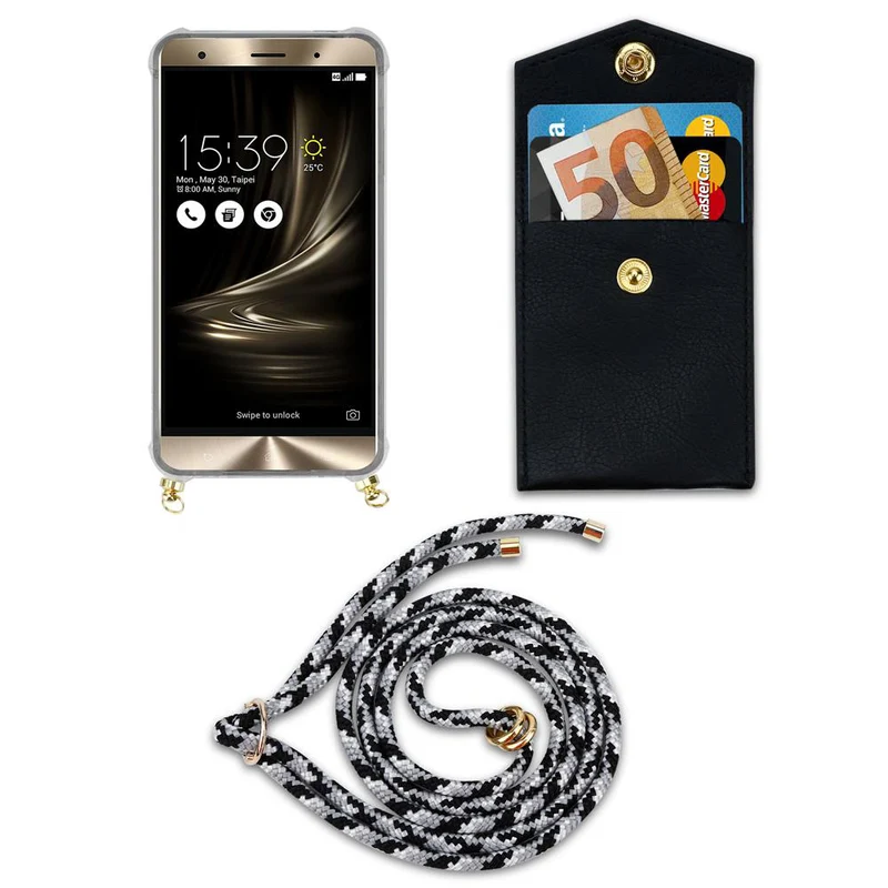 Cadorabo Handy Kette kompatibel mit Asus ZenFone 3 DELUXE Silikon Schutzhülle mit Gold Ringen, Kordel Band und abnehmbarem Etui
