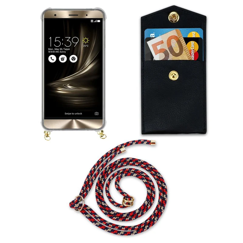 Cadorabo Handy Kette kompatibel mit Asus ZenFone 3 DELUXE Silikon Schutzhülle mit Gold Ringen, Kordel Band und abnehmbarem Etui