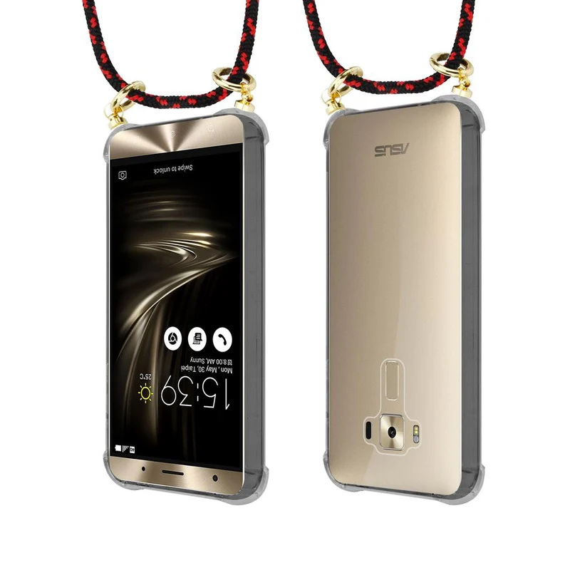 Cadorabo Handy Kette kompatibel mit Asus ZenFone 3 DELUXE Silikon Schutzhülle mit Gold Ringen, Kordel Band und abnehmbarem Etui