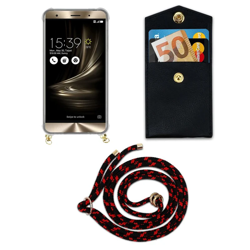 Cadorabo Handy Kette kompatibel mit Asus ZenFone 3 DELUXE Silikon Schutzhülle mit Gold Ringen, Kordel Band und abnehmbarem Etui