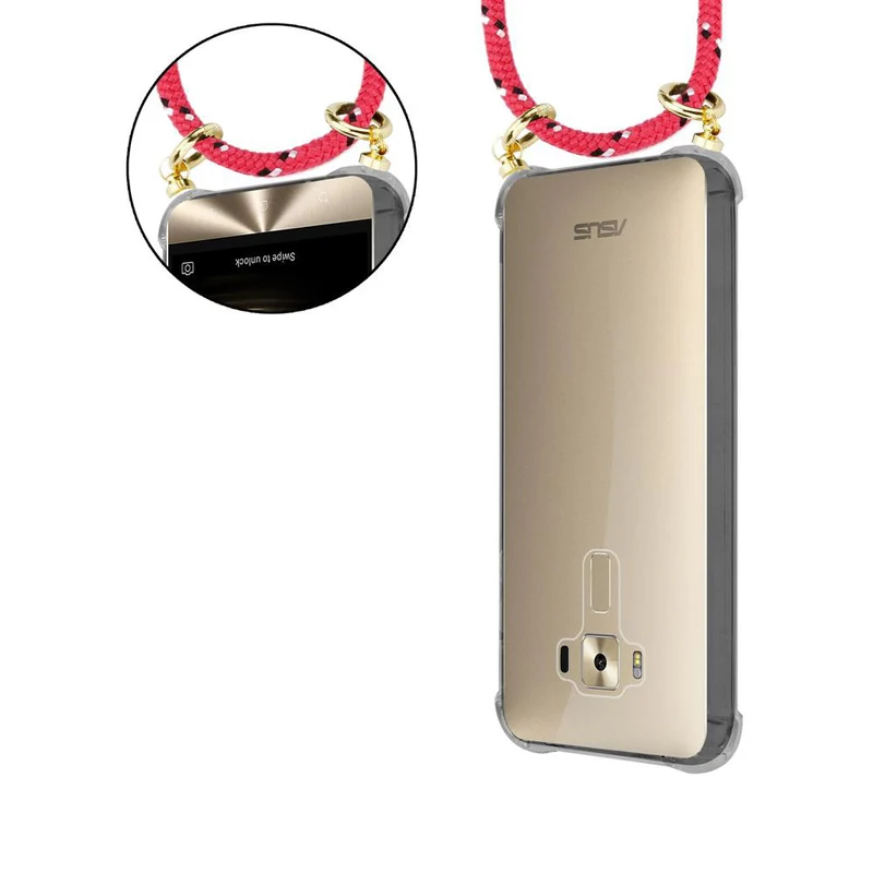 Cadorabo Handy Kette kompatibel mit Asus ZenFone 3 DELUXE Silikon Schutzhülle mit Gold Ringen, Kordel Band und abnehmbarem Etui