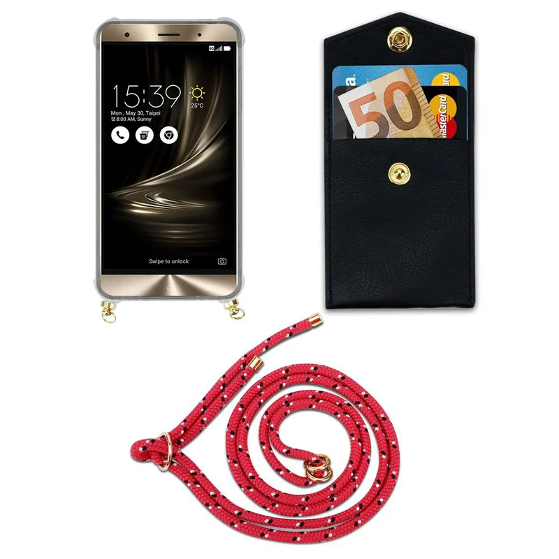 Cadorabo Handy Kette kompatibel mit Asus ZenFone 3 DELUXE Silikon Schutzhülle mit Gold Ringen, Kordel Band und abnehmbarem Etui