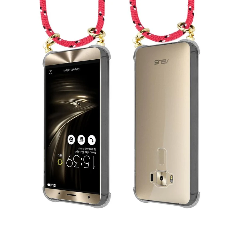 Cadorabo Handy Kette kompatibel mit Asus ZenFone 3 DELUXE Silikon Schutzhülle mit Gold Ringen, Kordel Band und abnehmbarem Etui
