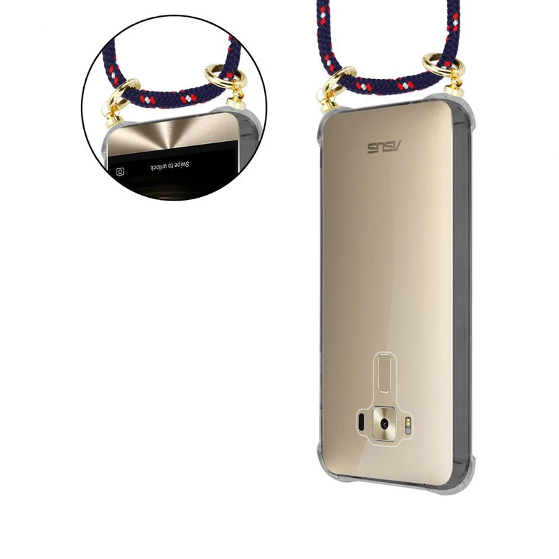 Cadorabo Handy Kette kompatibel mit Asus ZenFone 3 DELUXE Silikon Schutzhülle mit Gold Ringen, Kordel Band und abnehmbarem Etui