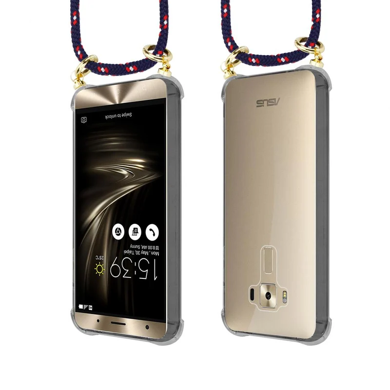 Cadorabo Handy Kette kompatibel mit Asus ZenFone 3 DELUXE Silikon Schutzhülle mit Gold Ringen, Kordel Band und abnehmbarem Etui