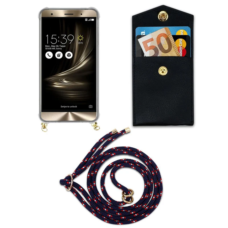 Cadorabo Handy Kette kompatibel mit Asus ZenFone 3 DELUXE Silikon Schutzhülle mit Gold Ringen, Kordel Band und abnehmbarem Etui