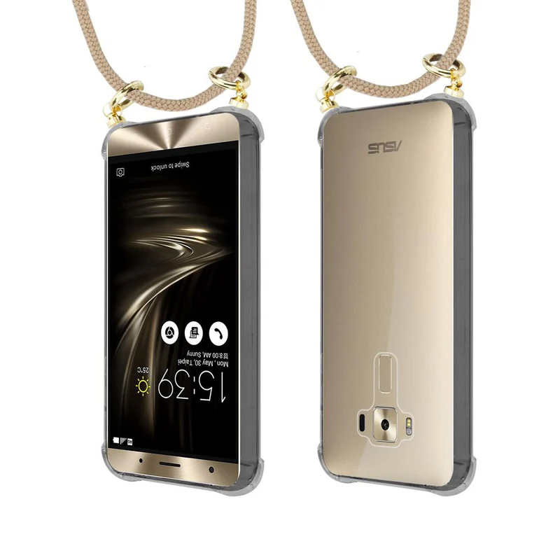 Cadorabo Handy Kette kompatibel mit Asus ZenFone 3 DELUXE Silikon Schutzhülle mit Gold Ringen, Kordel Band und abnehmbarem Etui