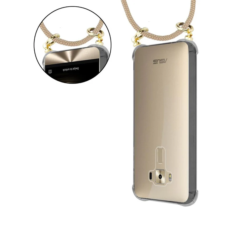 Cadorabo Handy Kette kompatibel mit Asus ZenFone 3 DELUXE Silikon Schutzhülle mit Gold Ringen, Kordel Band und abnehmbarem Etui