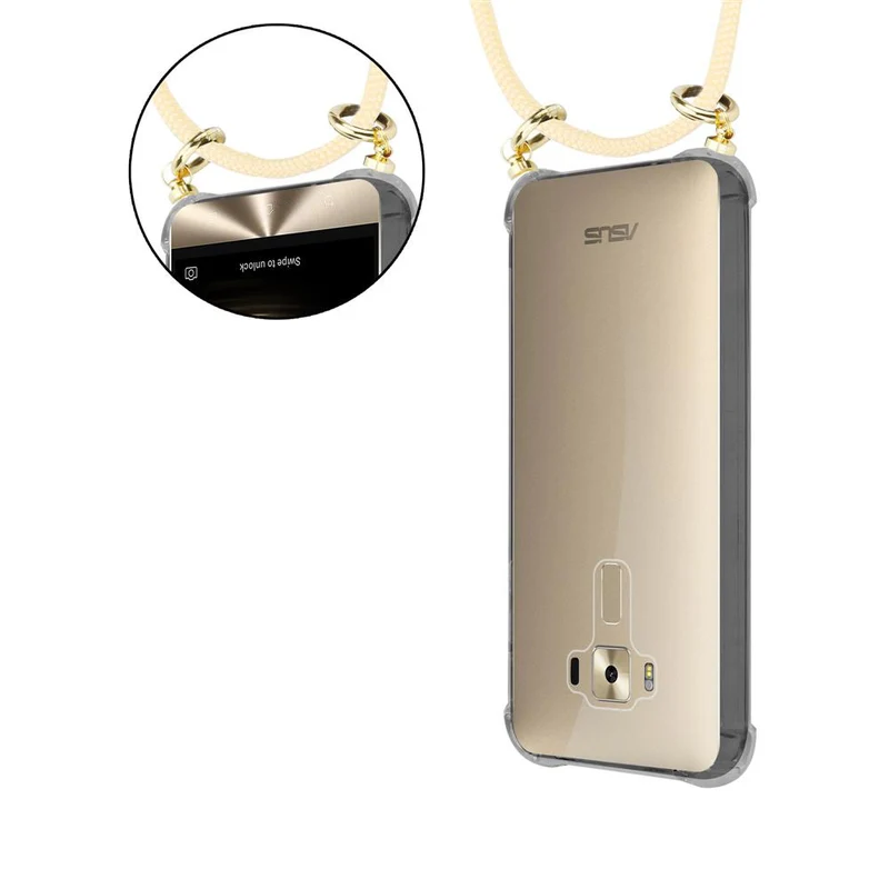Cadorabo Handy Kette kompatibel mit Asus ZenFone 3 DELUXE Silikon Schutzhülle mit Gold Ringen, Kordel Band und abnehmbarem Etui
