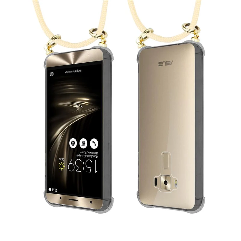Cadorabo Handy Kette kompatibel mit Asus ZenFone 3 DELUXE Silikon Schutzhülle mit Gold Ringen, Kordel Band und abnehmbarem Etui