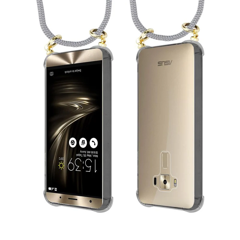 Cadorabo Handy Kette kompatibel mit Asus ZenFone 3 DELUXE Silikon Schutzhülle mit Gold Ringen, Kordel Band und abnehmbarem Etui