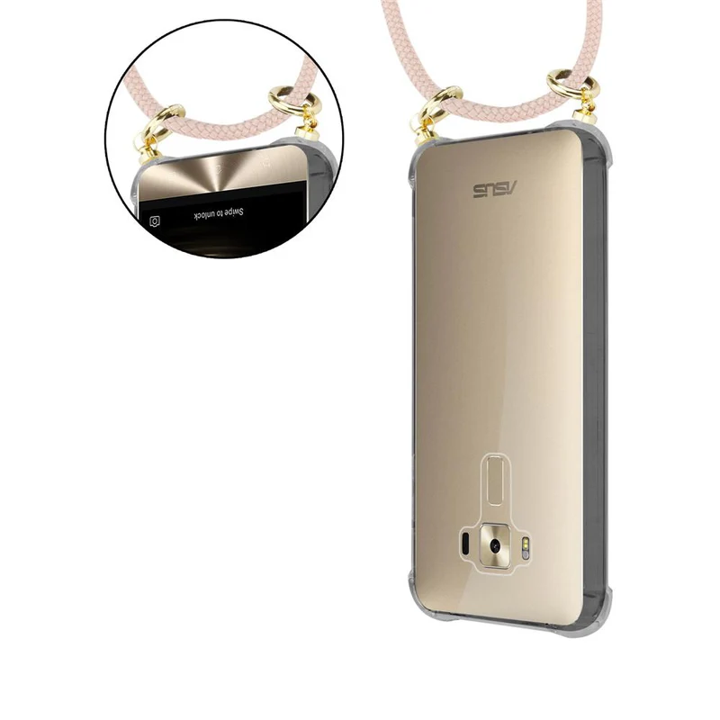 Cadorabo Handy Kette kompatibel mit Asus ZenFone 3 DELUXE Silikon Schutzhülle mit Gold Ringen, Kordel Band und abnehmbarem Etui