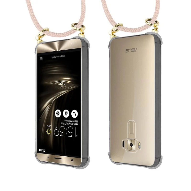 Cadorabo Handy Kette kompatibel mit Asus ZenFone 3 DELUXE Silikon Schutzhülle mit Gold Ringen, Kordel Band und abnehmbarem Etui