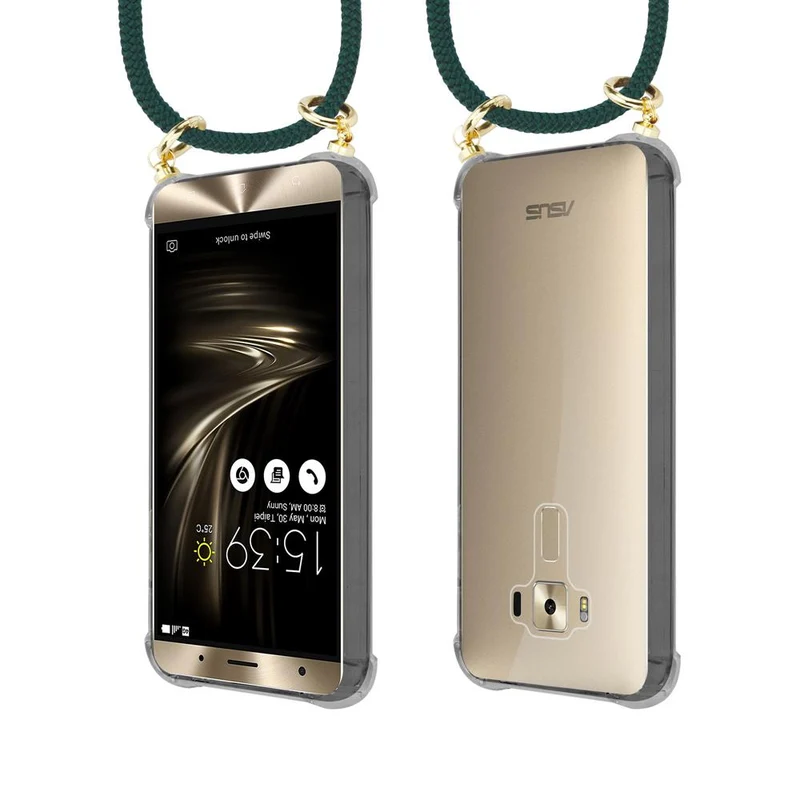 Cadorabo Handy Kette kompatibel mit Asus ZenFone 3 DELUXE Silikon Schutzhülle mit Gold Ringen, Kordel Band und abnehmbarem Etui