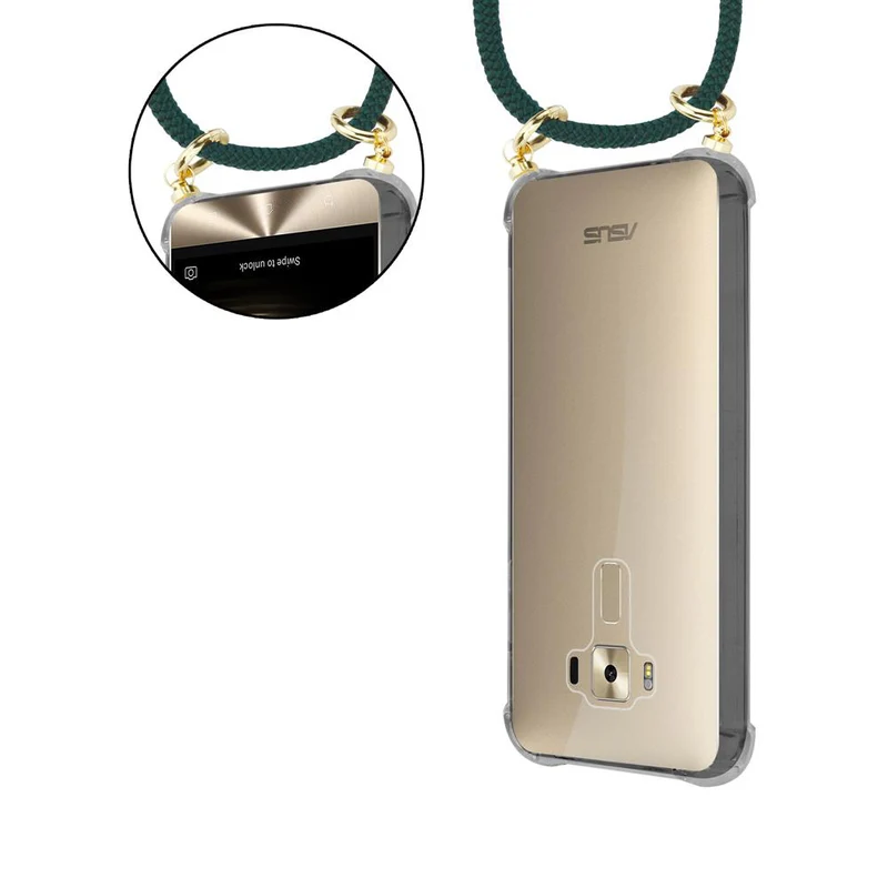 Cadorabo Handy Kette kompatibel mit Asus ZenFone 3 DELUXE Silikon Schutzhülle mit Gold Ringen, Kordel Band und abnehmbarem Etui