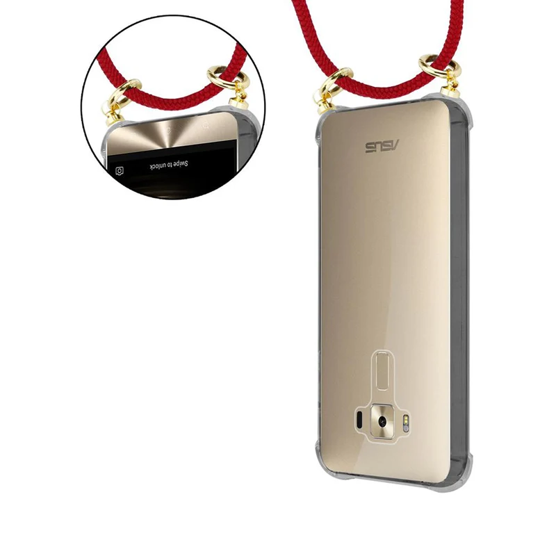 Cadorabo Handy Kette kompatibel mit Asus ZenFone 3 DELUXE Silikon Schutzhülle mit Gold Ringen, Kordel Band und abnehmbarem Etui