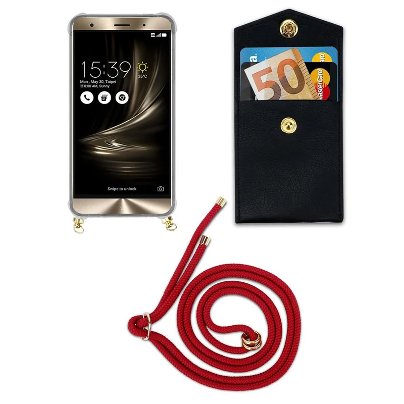 Cadorabo Handy Kette kompatibel mit Asus ZenFone 3 DELUXE Silikon Schutzhülle mit Gold Ringen, Kordel Band und abnehmbarem Etui