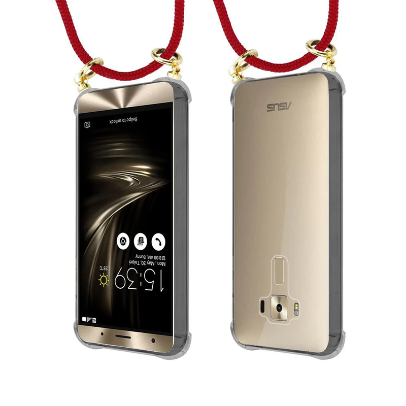 Cadorabo Handy Kette kompatibel mit Asus ZenFone 3 DELUXE Silikon Schutzhülle mit Gold Ringen, Kordel Band und abnehmbarem Etui