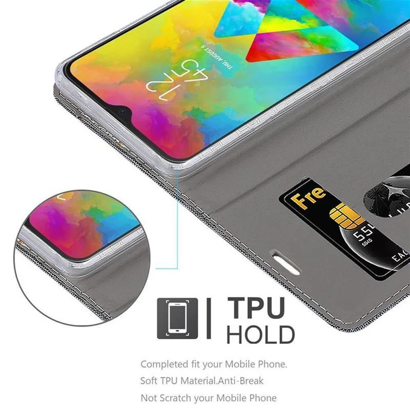 Cadorabo Hülle kompatibel mit Samsung Galaxy M20 Schutzhülle mit Magnetverschluss, Standfunktion und Kartenfach