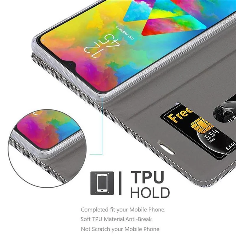Cadorabo Hülle kompatibel mit Samsung Galaxy M20 Schutzhülle mit Magnetverschluss, Standfunktion und Kartenfach