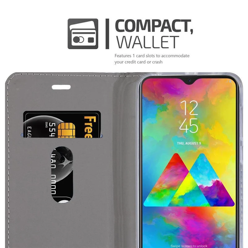 Cadorabo Hülle kompatibel mit Samsung Galaxy M20 Schutzhülle mit Magnetverschluss, Standfunktion und Kartenfach