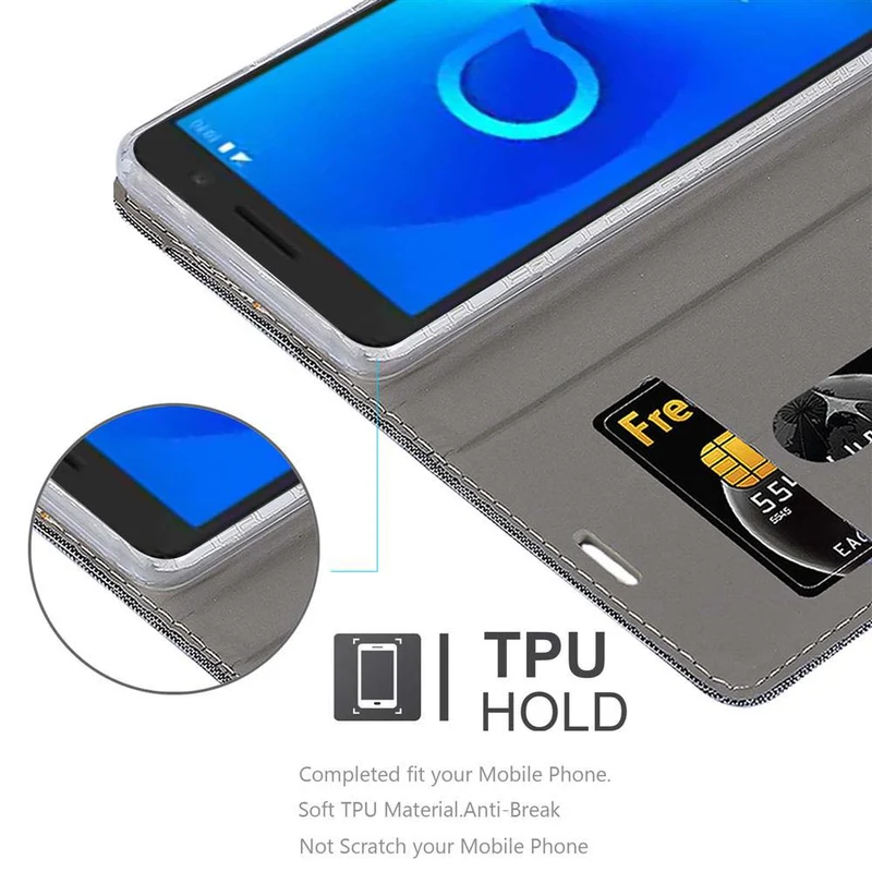 Cadorabo Hülle kompatibel mit Alcatel 3 2018 Schutzhülle mit Magnetverschluss, Standfunktion und Kartenfach