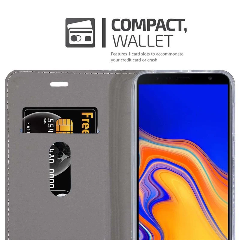Cadorabo Hülle kompatibel mit Samsung Galaxy J6 PLUS Schutzhülle mit Magnetverschluss, Standfunktion und Kartenfach