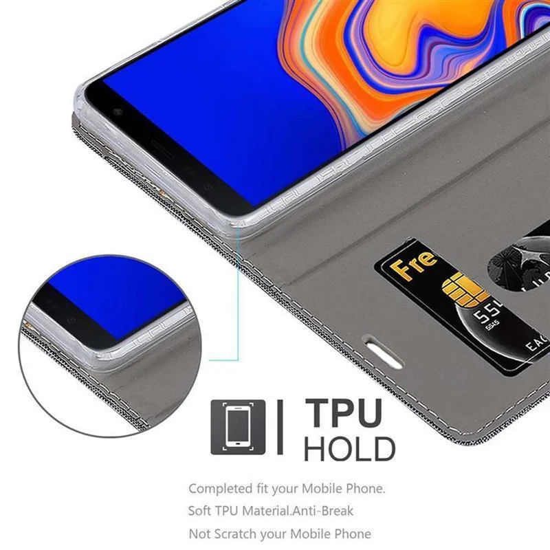Cadorabo Hülle kompatibel mit Samsung Galaxy J4 PLUS / J4 PRIME / J4 CORE Schutzhülle mit Magnetverschluss, Standfunktion und Kartenfach
