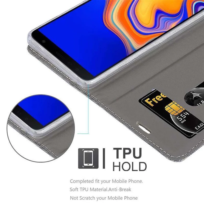 Cadorabo Hülle kompatibel mit Samsung Galaxy J4 PLUS / J4 PRIME / J4 CORE Schutzhülle mit Magnetverschluss, Standfunktion und Kartenfach