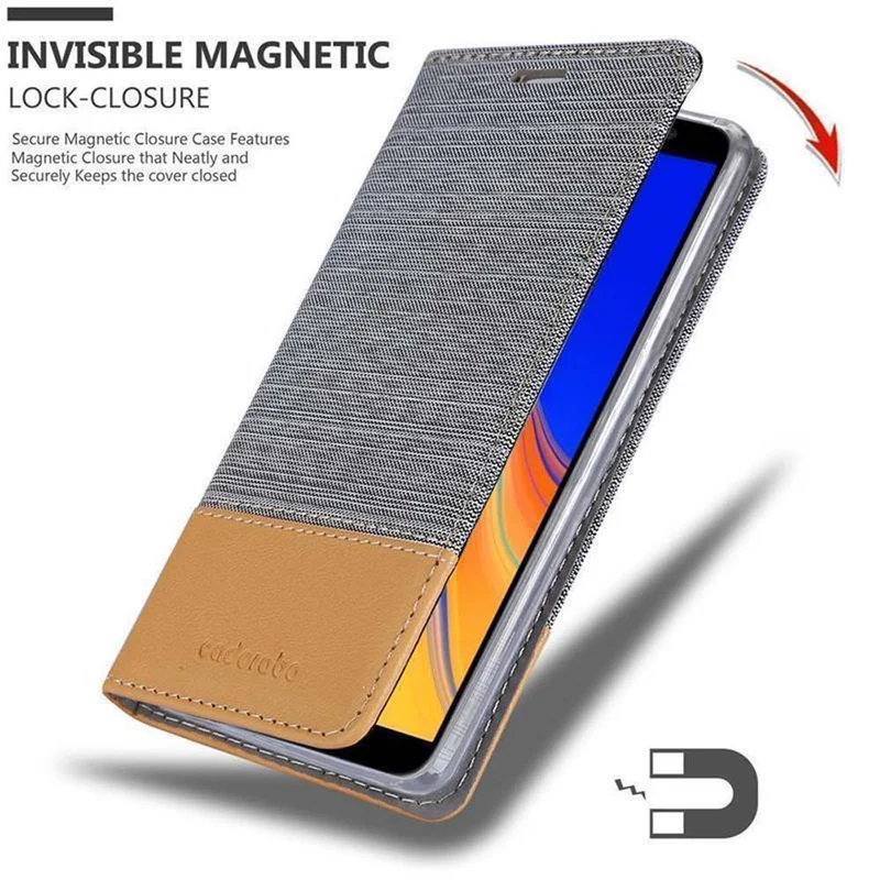 Cadorabo Hülle kompatibel mit Samsung Galaxy J4 PLUS / J4 PRIME / J4 CORE Schutzhülle mit Magnetverschluss, Standfunktion und Kartenfach