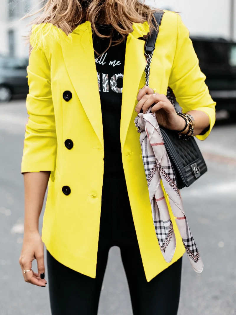 Damen nan taillierter Longblazer mit doppelreihiger Knopfleiste, Reverskragen und Eingrifftaschen Drune