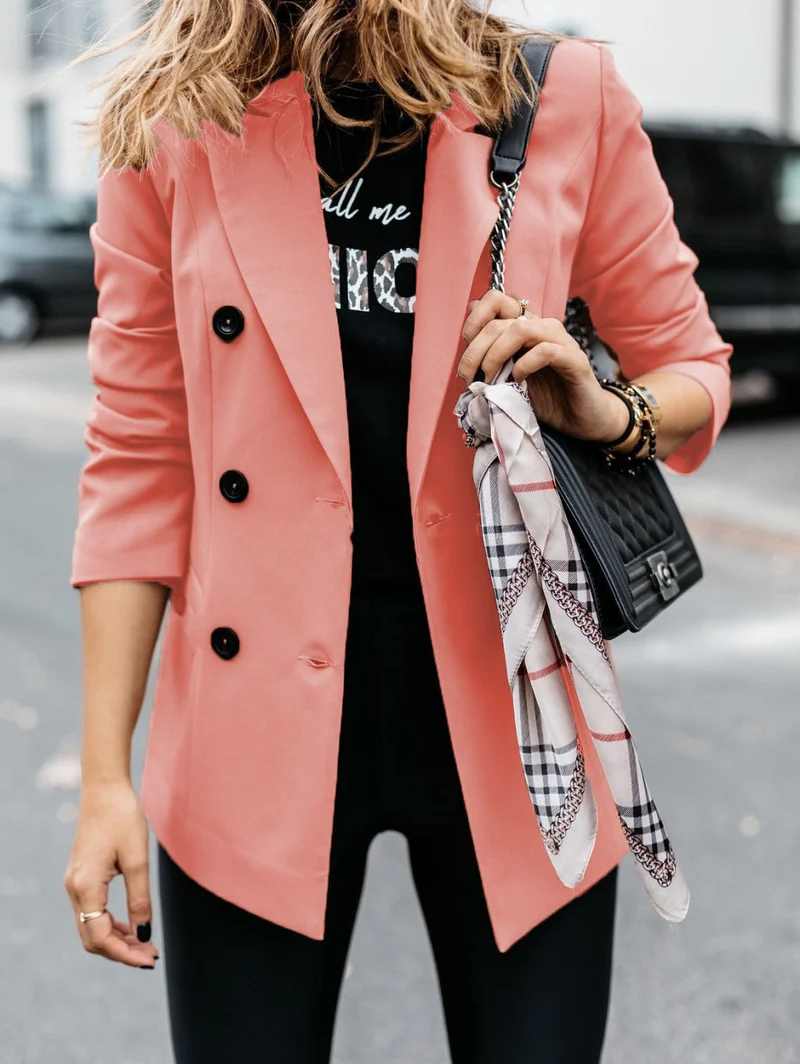 Damen nan taillierter Longblazer mit doppelreihiger Knopfleiste, Reverskragen und Eingrifftaschen Drune