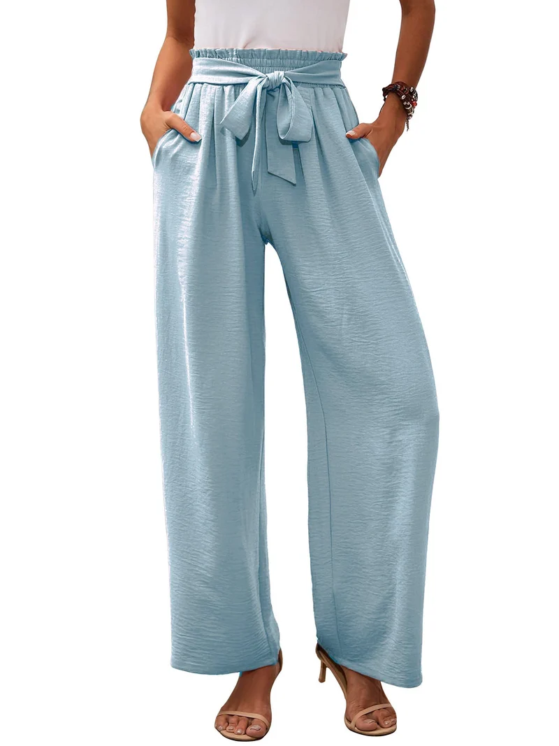 Damen nan Paperbag-Hose mit weitem Bein, hohem elastischem Bund und Bindegürtel Drune