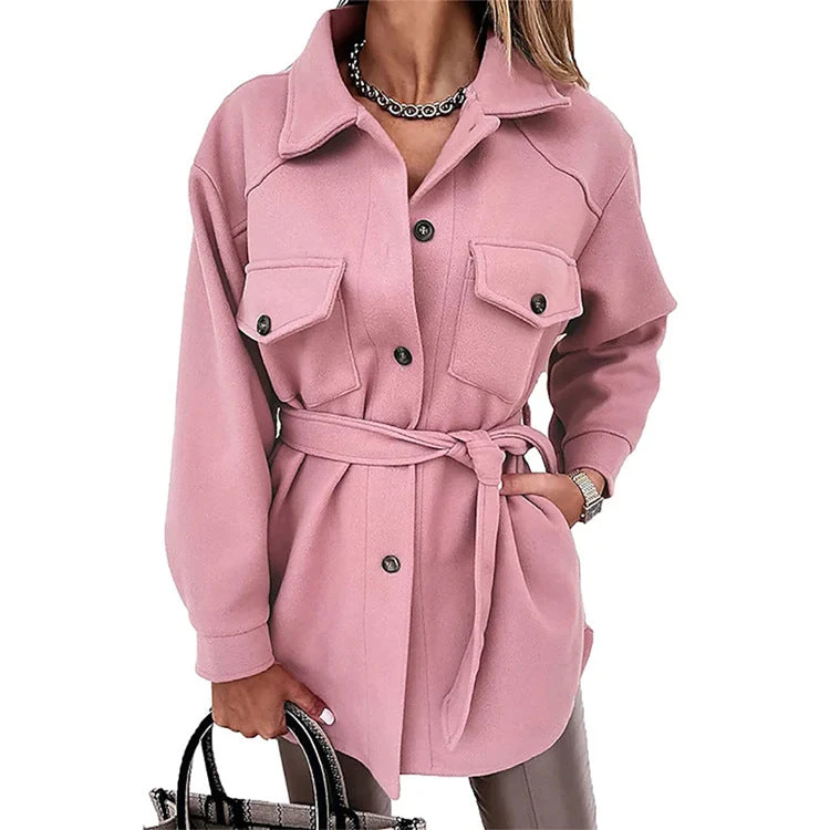 Damen nan oversized Hemdjacke aus Wollmischung mit aufgesetzten Pattentaschen Drune