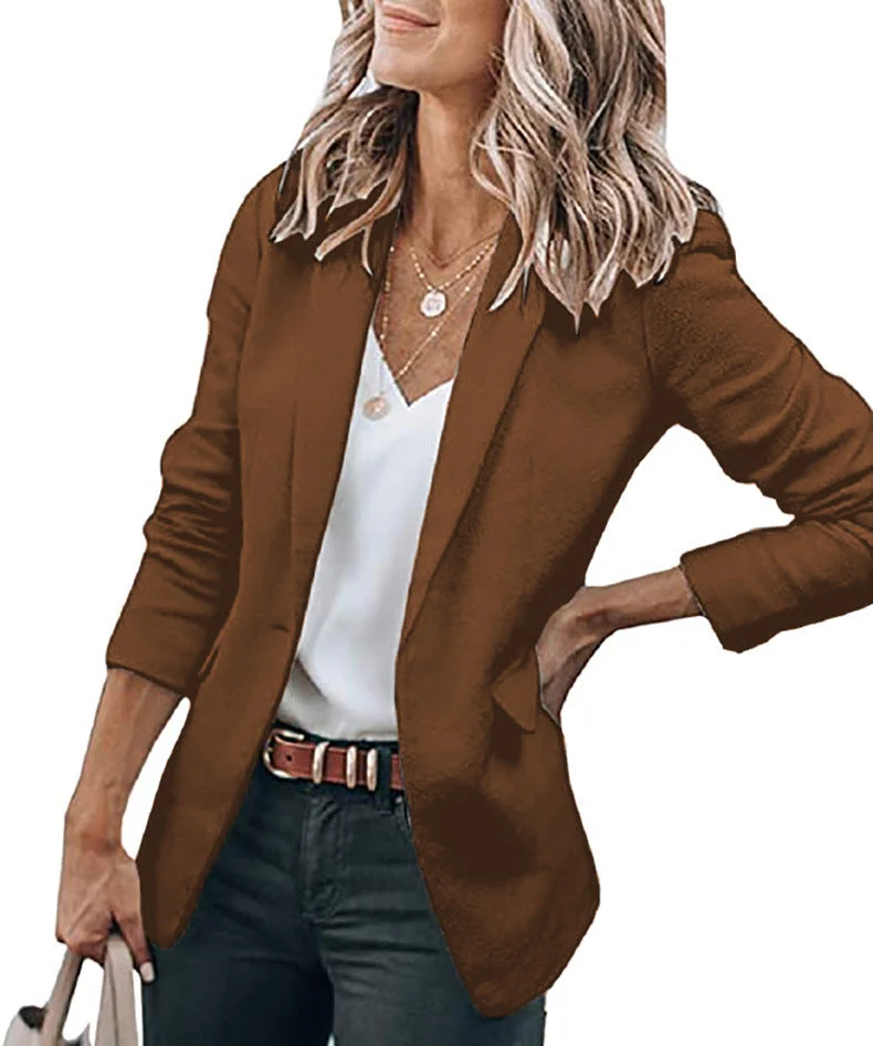Damen nan legerer taillierter Blazer mit dreiviertelärmeln und offener Vorderseite Drune