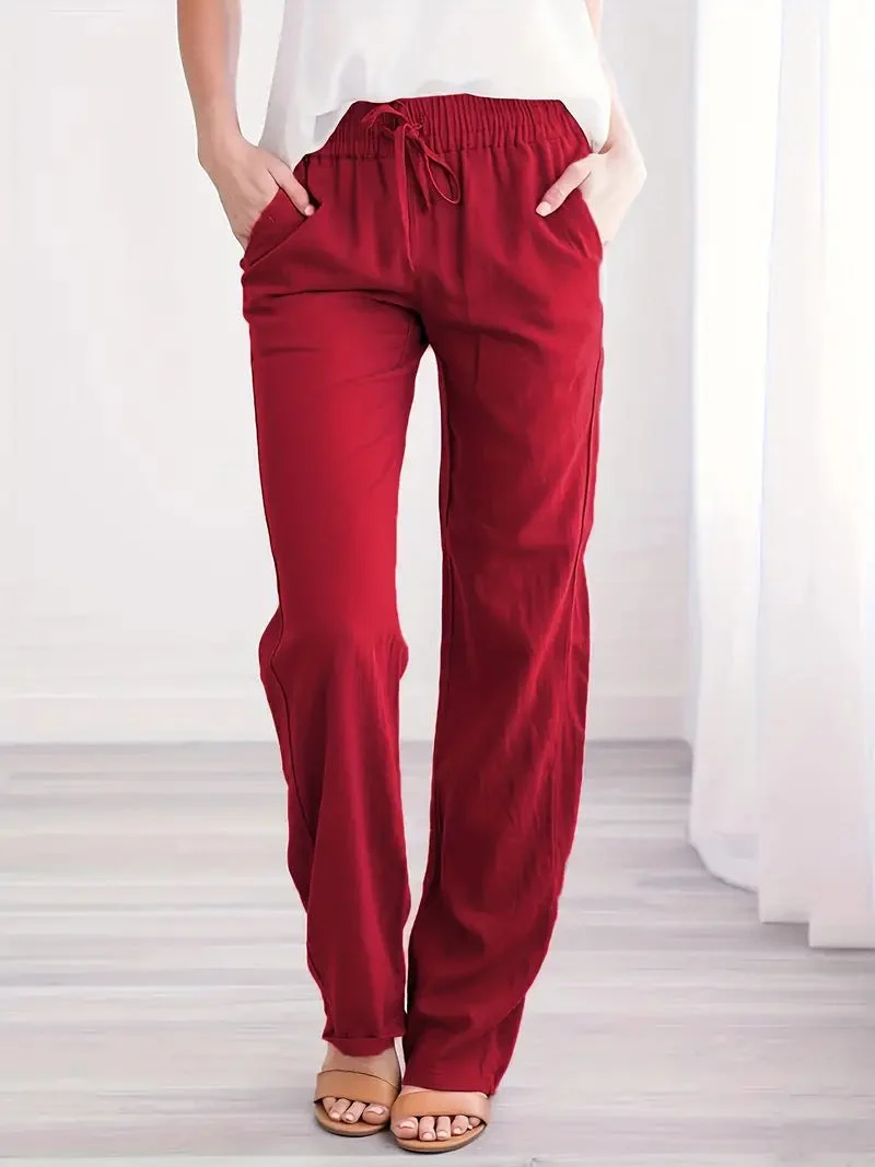 Damen nan leichte Leinenhose mit elastischem Bund Tunnelzug und weitem Bein Drune