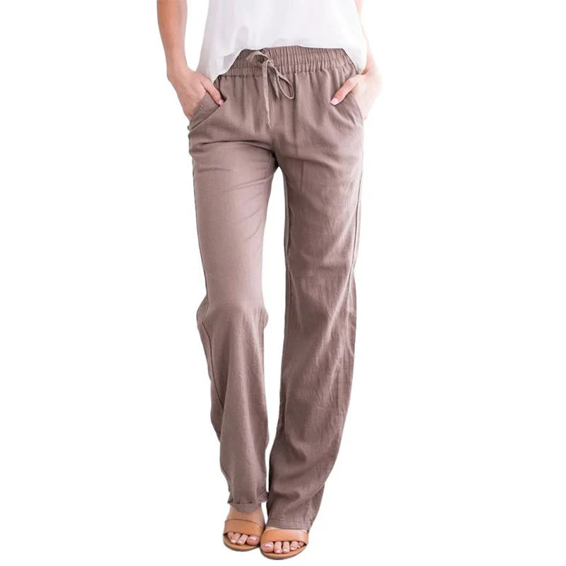 Damen nan leichte Leinenhose mit elastischem Bund Tunnelzug und weitem Bein Drune