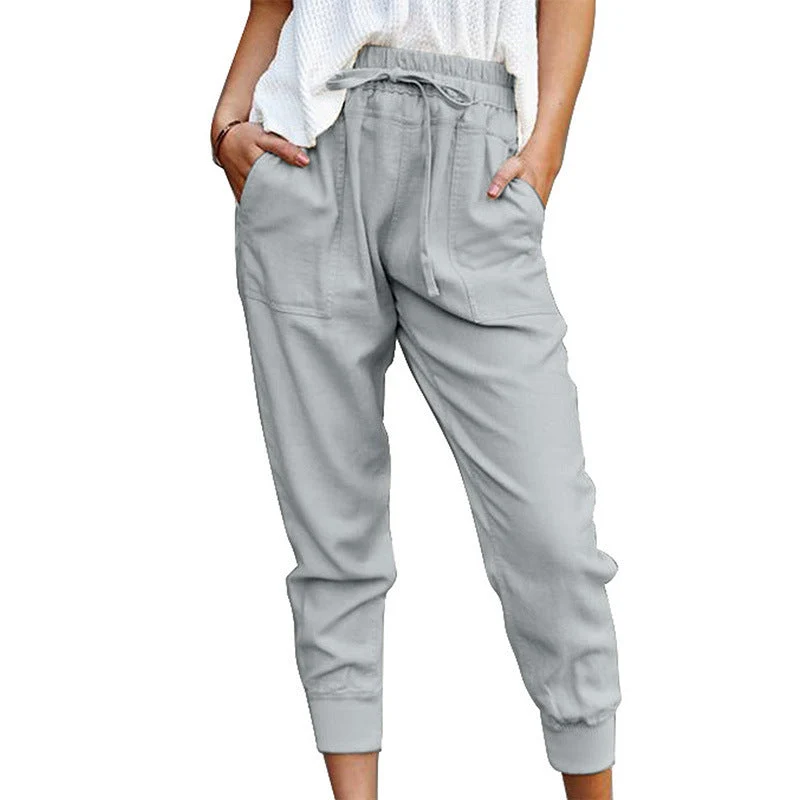 Damen nan lässige tapered Leinenhose mit elastischem Bund und Bündchen Drune