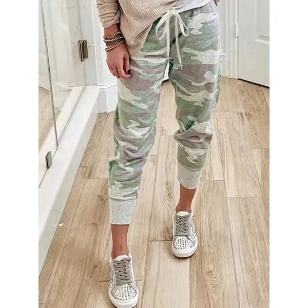 Damen nan lässige Camouflage Jogginghose mit Kordelzug und gerippten Bündchen Drune
