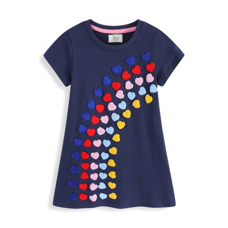 Mädchen T-Shirt Kleid mit buntem Herz-Stickdesign Drune