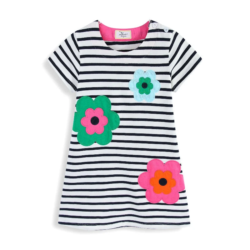 Mädchen T-Shirt Kleid mit bunten Blumenapplikationen Drune