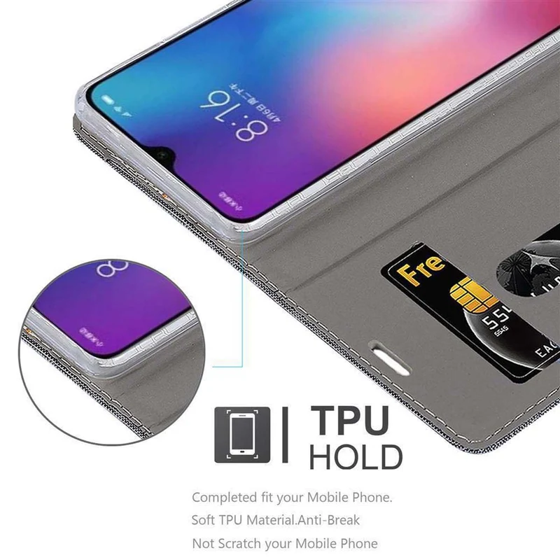 Cadorabo Hülle kompatibel mit Xiaomi Mi 9 SE Schutzhülle mit Magnetverschluss, Standfunktion und Kartenfach