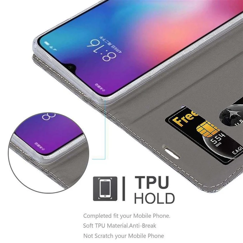 Cadorabo Hülle kompatibel mit Xiaomi Mi 9 SE Schutzhülle mit Magnetverschluss, Standfunktion und Kartenfach