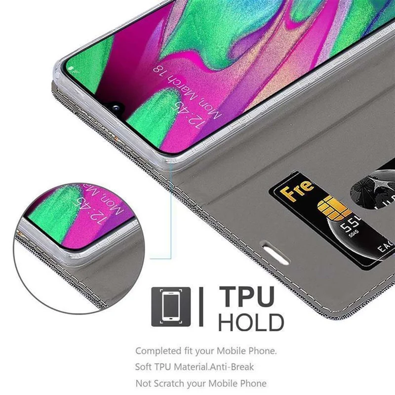 Cadorabo Hülle kompatibel mit Samsung Galaxy A40 Schutzhülle mit Magnetverschluss, Standfunktion und Kartenfach