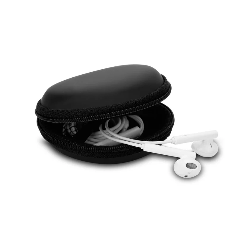 Cadorabo Kopfhörer Aufbewahrungsbox Runde Robuste Tasche aus formstabilem Stoff mit Netzfach und Reißverschluss für Headset, In-Ear Headphone und vieles mehr