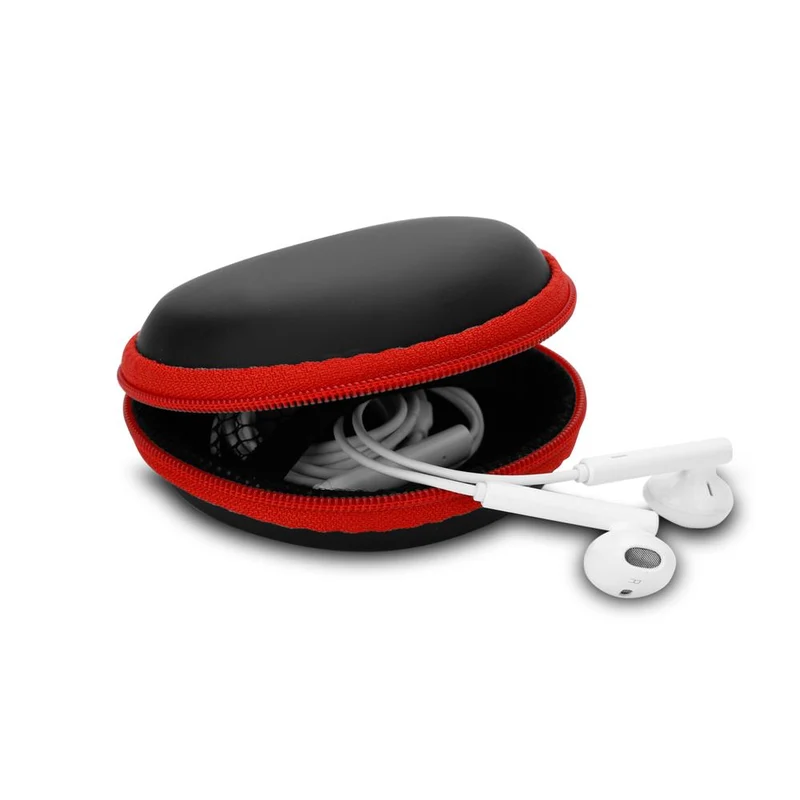 Cadorabo Kopfhörer Aufbewahrungsbox Runde Robuste Tasche aus formstabilem Stoff mit Netzfach und Reißverschluss für Headset, In-Ear Headphone und vieles mehr
