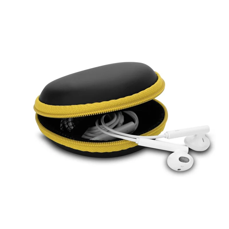 Cadorabo Kopfhörer Aufbewahrungsbox Runde Robuste Tasche aus formstabilem Stoff mit Netzfach und Reißverschluss für Headset, In-Ear Headphone und vieles mehr