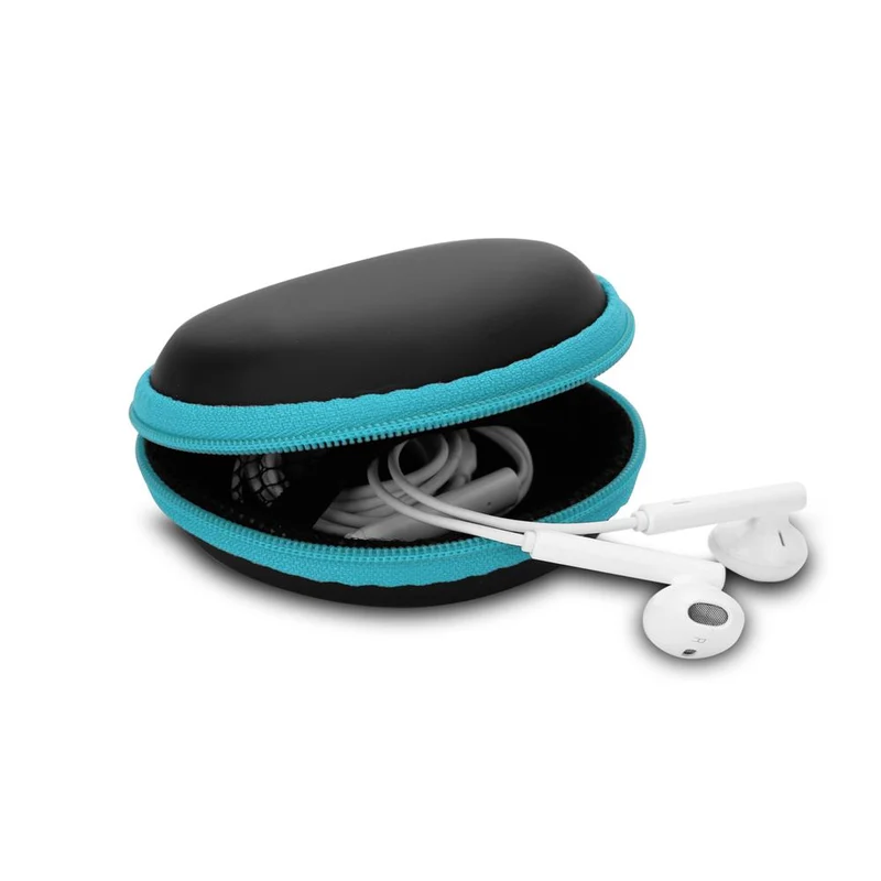 Cadorabo Kopfhörer Aufbewahrungsbox Runde Robuste Tasche aus formstabilem Stoff mit Netzfach und Reißverschluss für Headset, In-Ear Headphone und vieles mehr