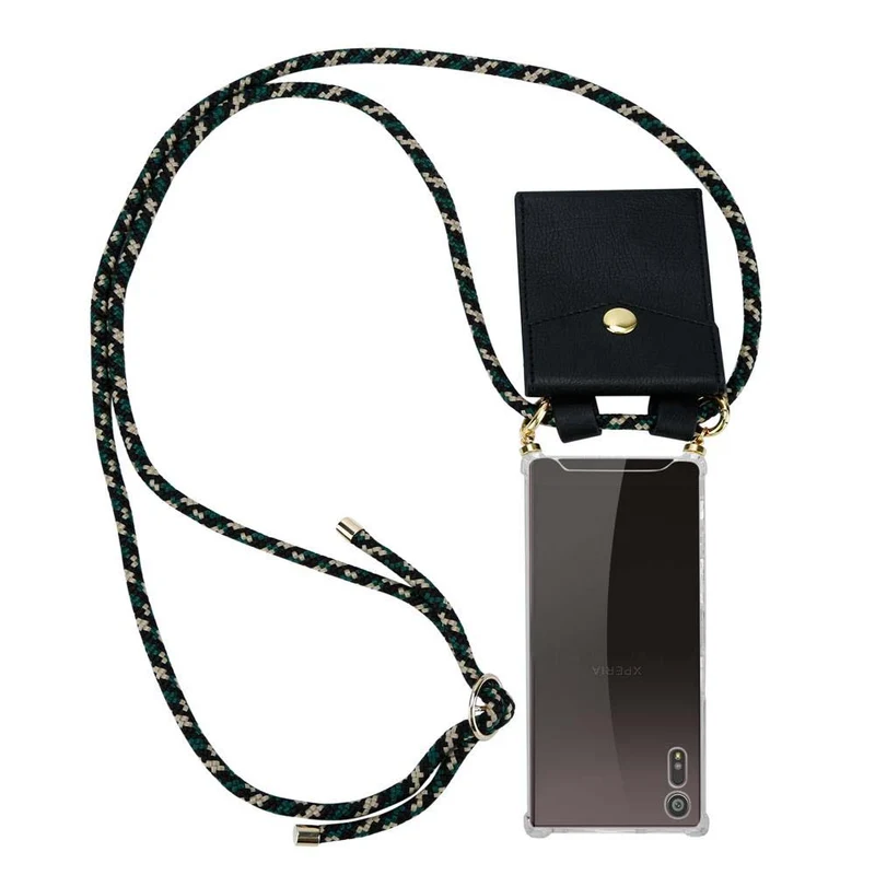 Cadorabo Handy Kette kompatibel mit Sony Xperia XZ / XZs Silikon Schutzhülle mit Gold Ringen, Kordel Band und abnehmbarem Etui