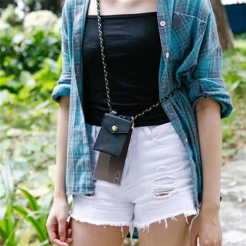Cadorabo Handy Kette kompatibel mit Sony Xperia XZ / XZs Silikon Schutzhülle mit Gold Ringen, Kordel Band und abnehmbarem Etui